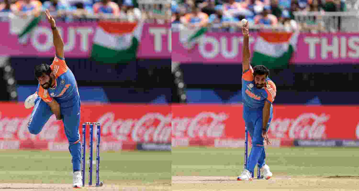India's Jasprit Bumrah bowls a delivery during the ICC Men's T20 World Cup cricket match between India and Pakistan at the Nassau County International Cricket Stadium in Westbury. 