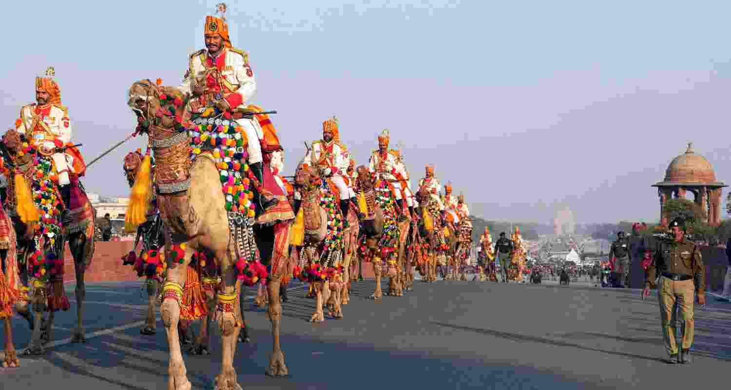 Camel mounted regiment, BSF, India, Beating retreat, Republic Day, Indian army