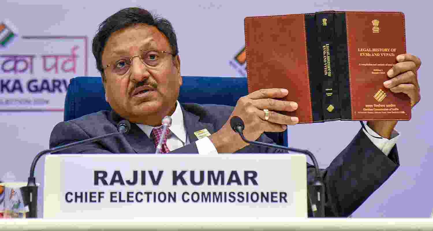 Chief Election Commissioner Rajiv Kumar during announcement of the schedule for General Elections 2024,