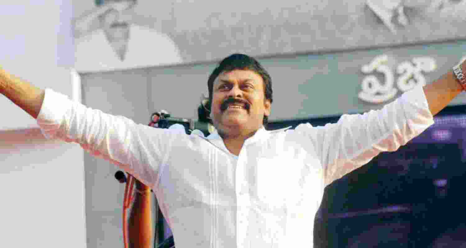 Telugu Megastar Chiranjeevi captured during a political rally, he recieved Padma vibhushan recently, hinting towards BJP's attempt to expand in the south