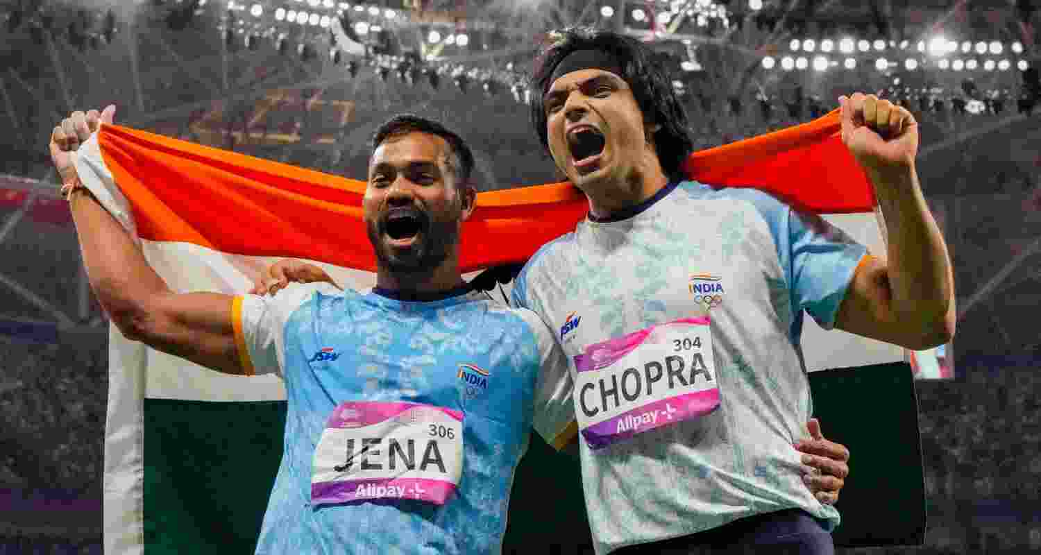 Neeraj Chopra and Kishore Jena at the Asian games.