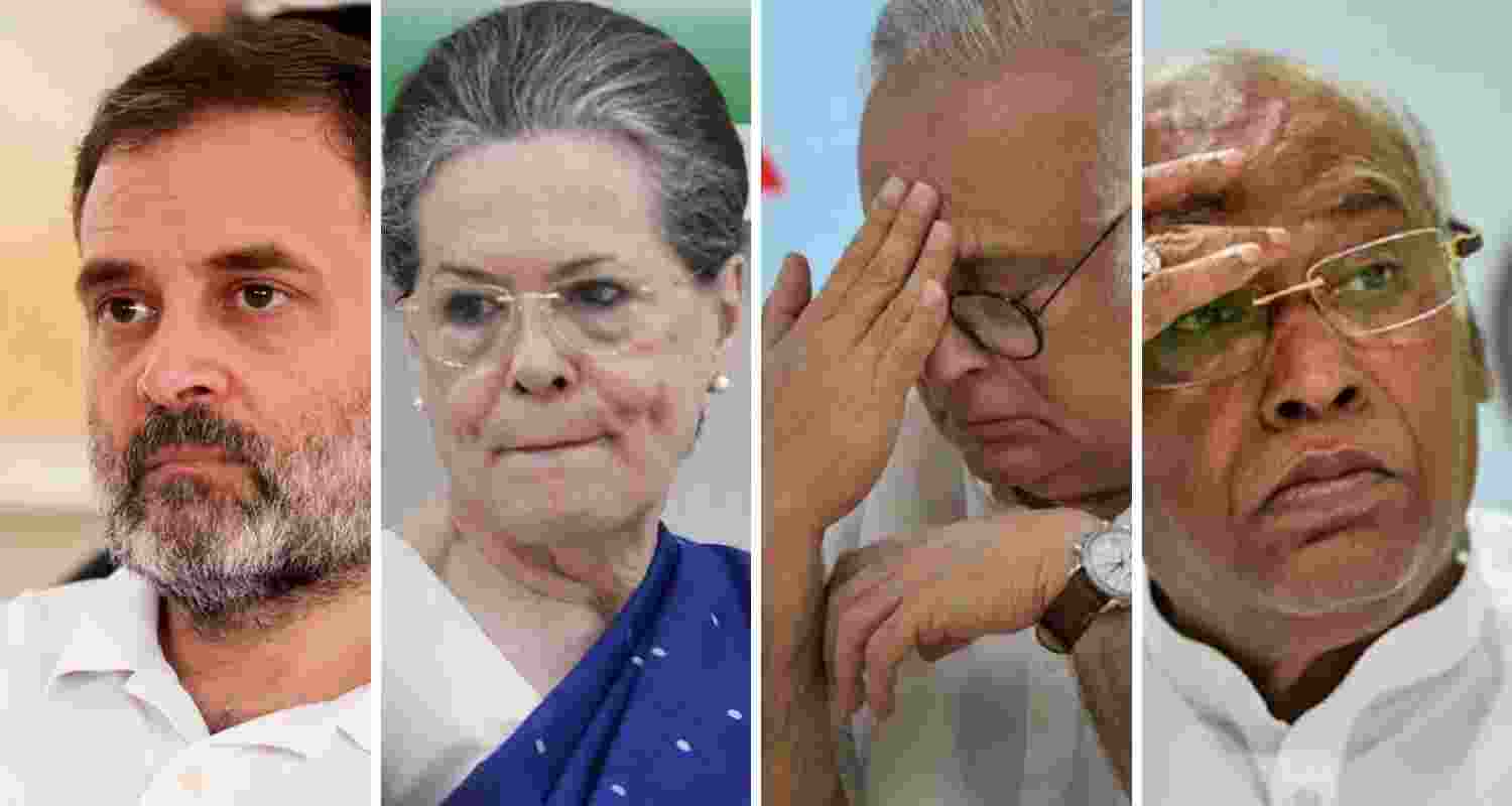 Congress leader Rahul Gandhi, Sonia Gandhi, Jairam Ramesh and Mallikarjun Kharge.
