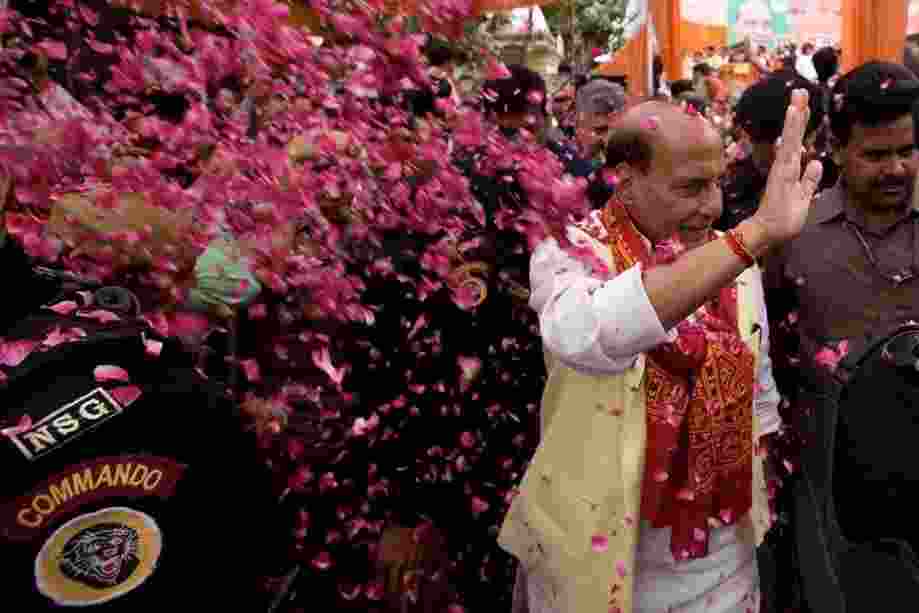 Rajnath Singh files a nomination from Lucknow; CMs Yogi and Dhami join the roadshow