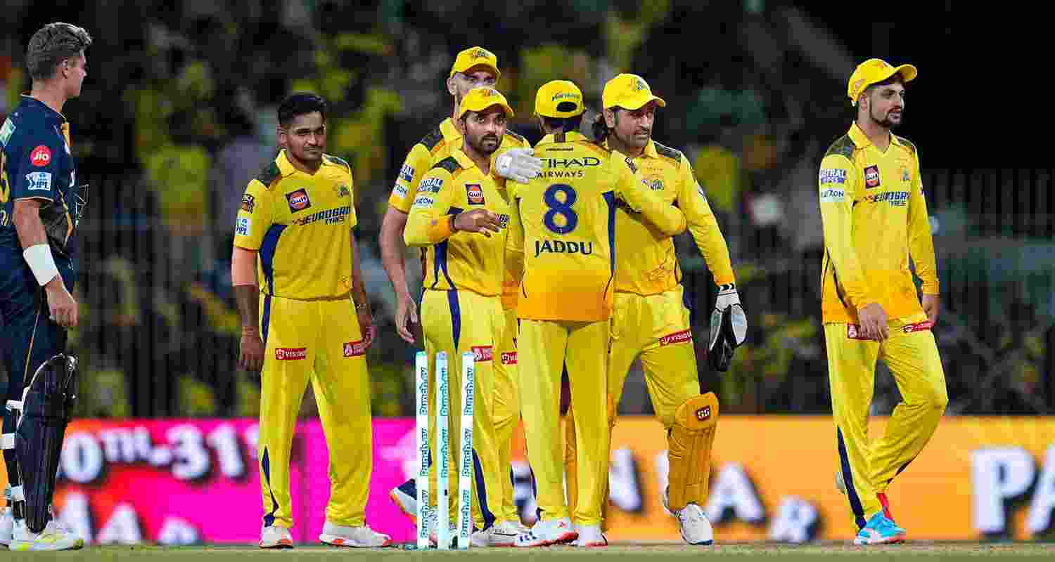 CSK celebrate victory against GT in their second game this season.