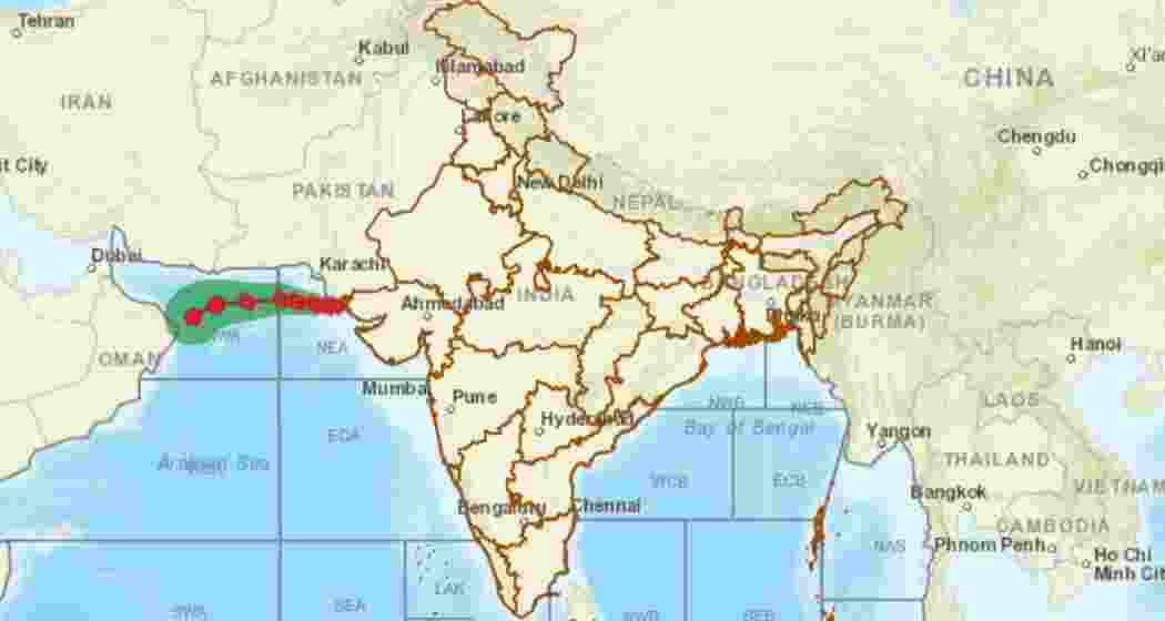 An image from the IMD depicts Cyclone Asna as it strikes India and Pakistan.