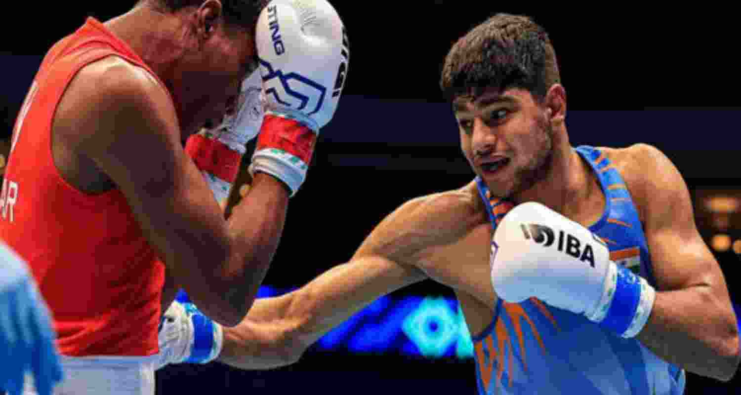 Indian boxer Nishant Dev in action.