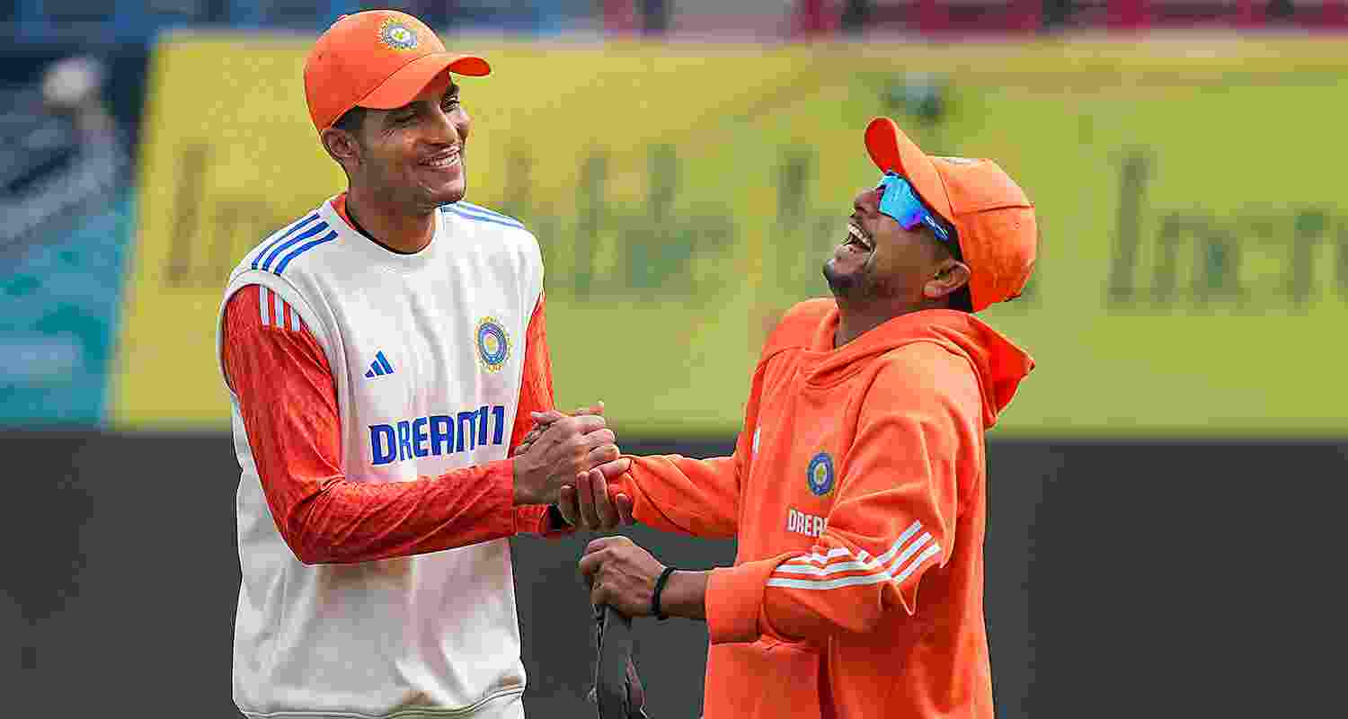 India's Shubman Gill and Kuldeep Yadav during a practice session ahead of the fifth Test cricket match between India and England, in Dharamshala on Wednesday.