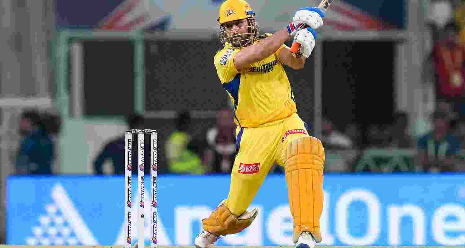 Chennai Super Kings batter MS Dhoni in action during the Indian Premier League (IPL) 2024 T20 cricket match between Chennai Super Kings and Lucknow Super Giants at Ekana Cricket Stadium, in Lucknow on Friday.