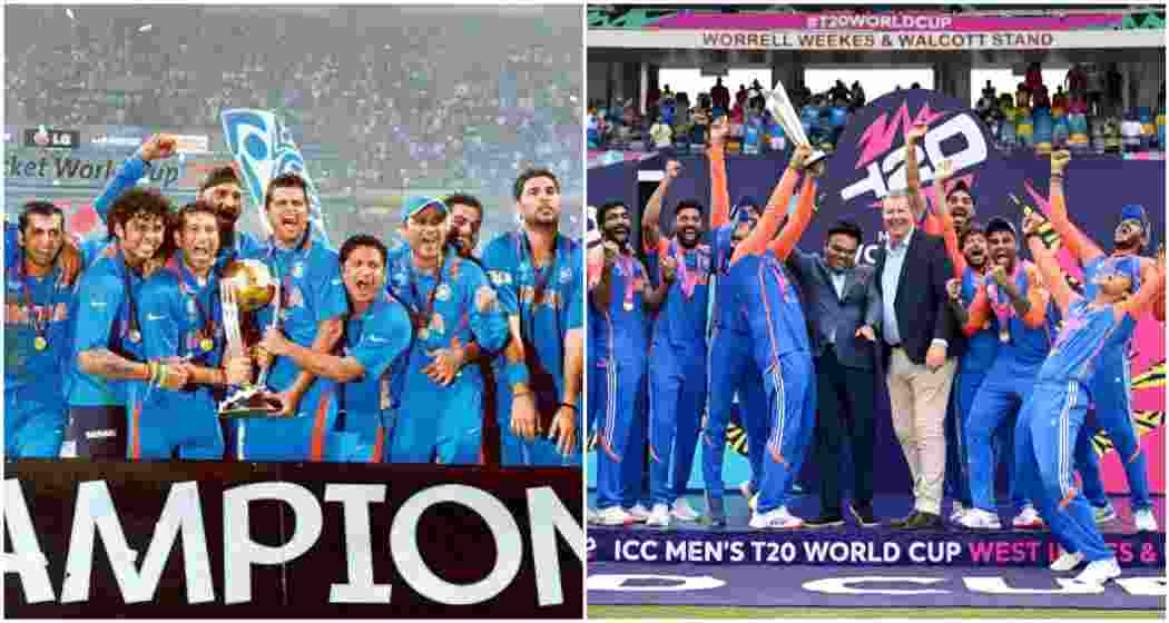 2011's 50 overs World Cup winning Indian team (Left) and, T20 World Cup winning Indian team (Right).