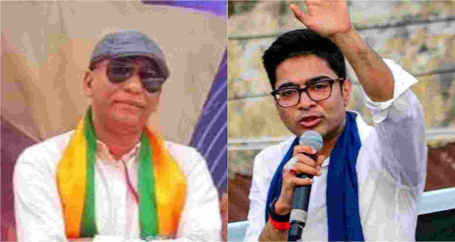 Former South 24 Parganas BJP district president Abhijit Das (left) and TMC national general secretary Abhishek Banerjee (right).