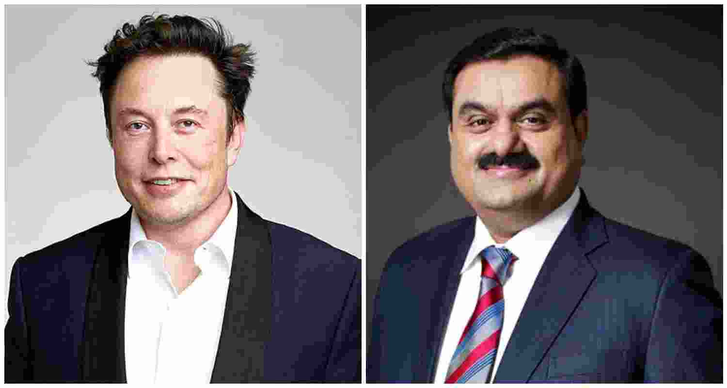 Tesla and SpaceX visionary and owner Elon Musk (L), Indian business tycoon Gautam Adani (R).