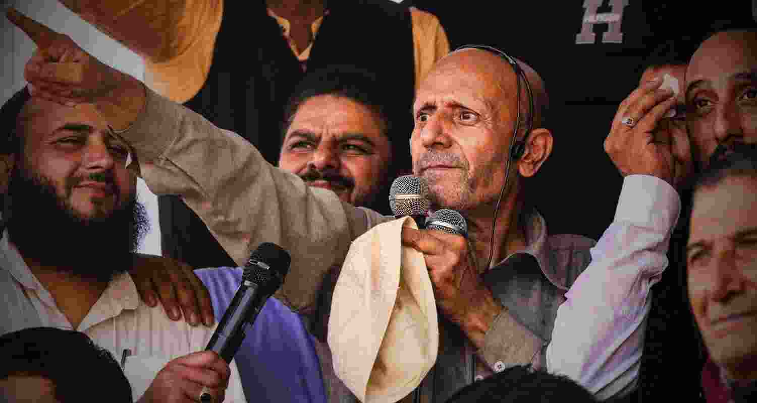 Engineer Rashid during a public rally after his release.