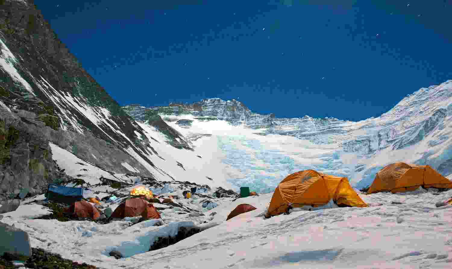 Strong winds blow away mountaineers' tents at Base Camp 2 of Mt Everest
