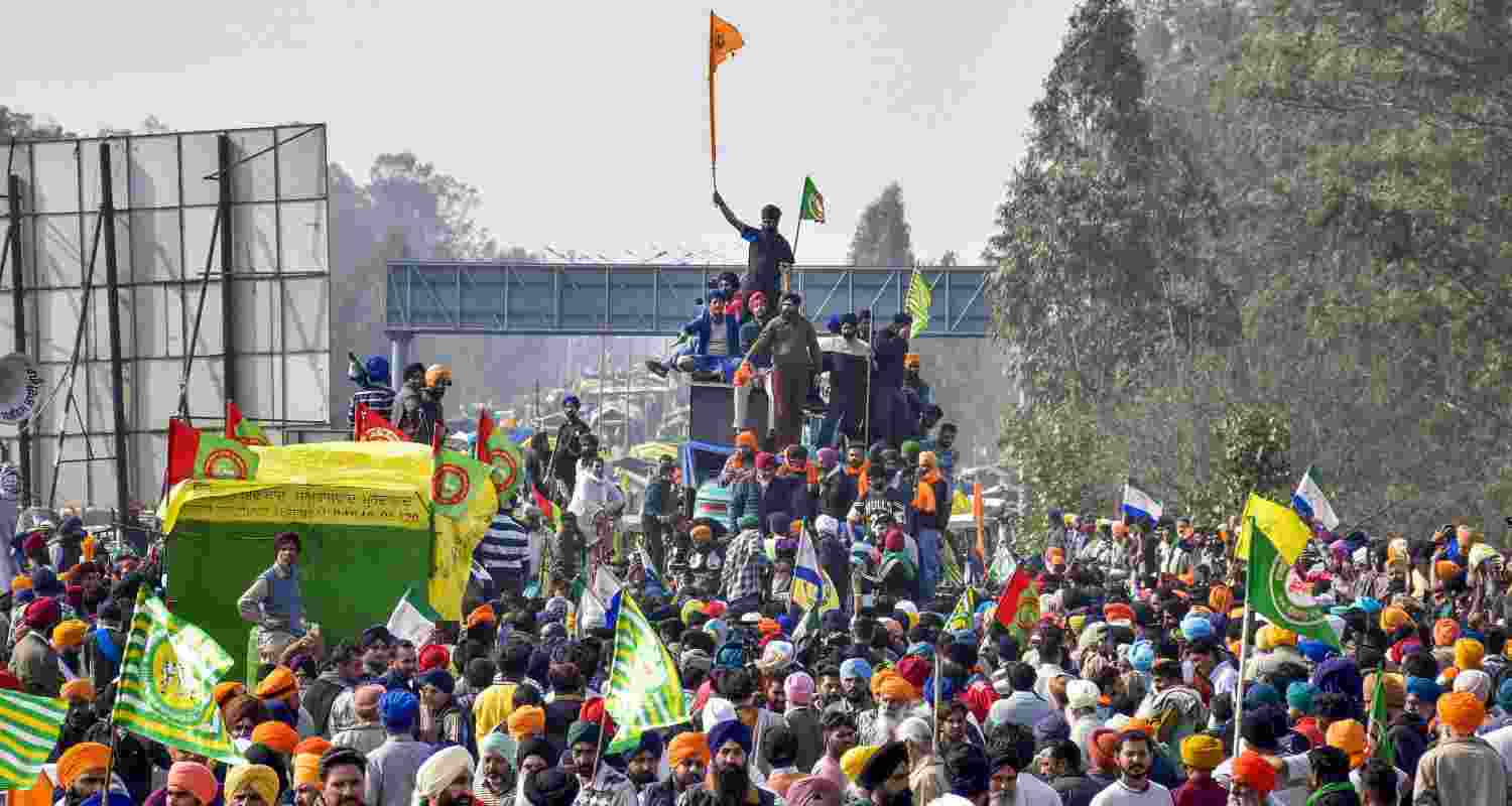 protestors at the Shambhu border on tractors and other vehicles