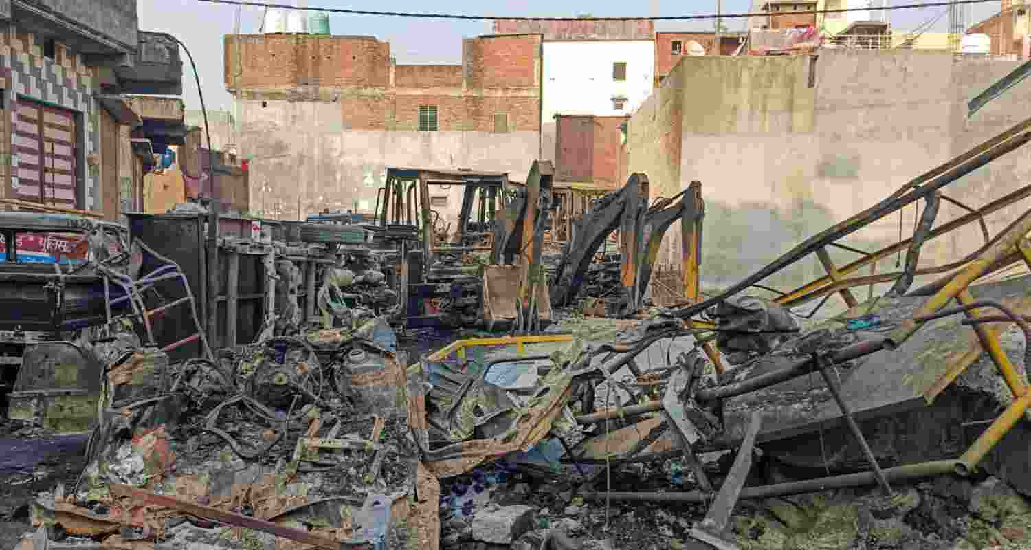 Demoltion vehicles destroyed in riots in Uttarakhand after protests erupted due to the demolition of a madrassa