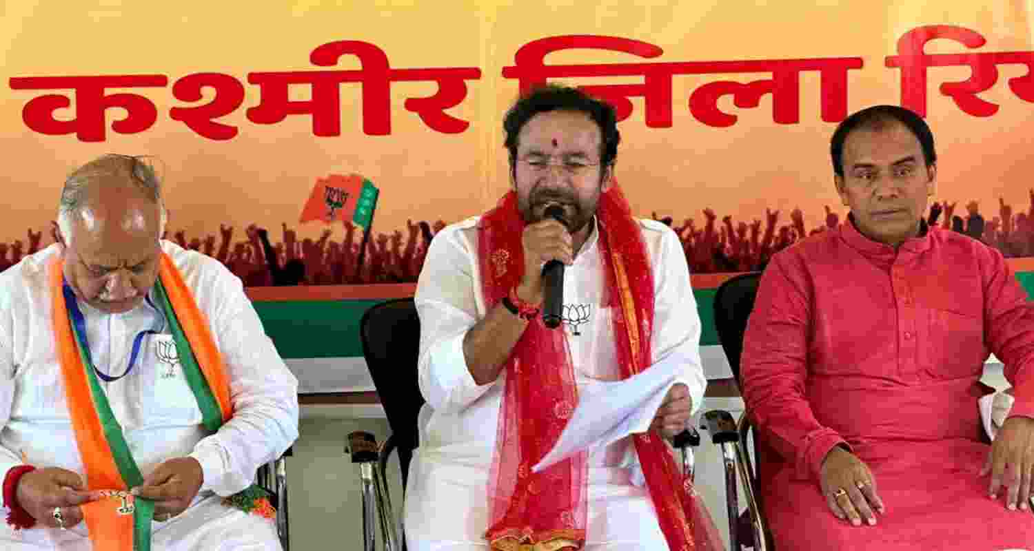 G Kishan Reddy addressing a public meeting in Reasi, J&K.