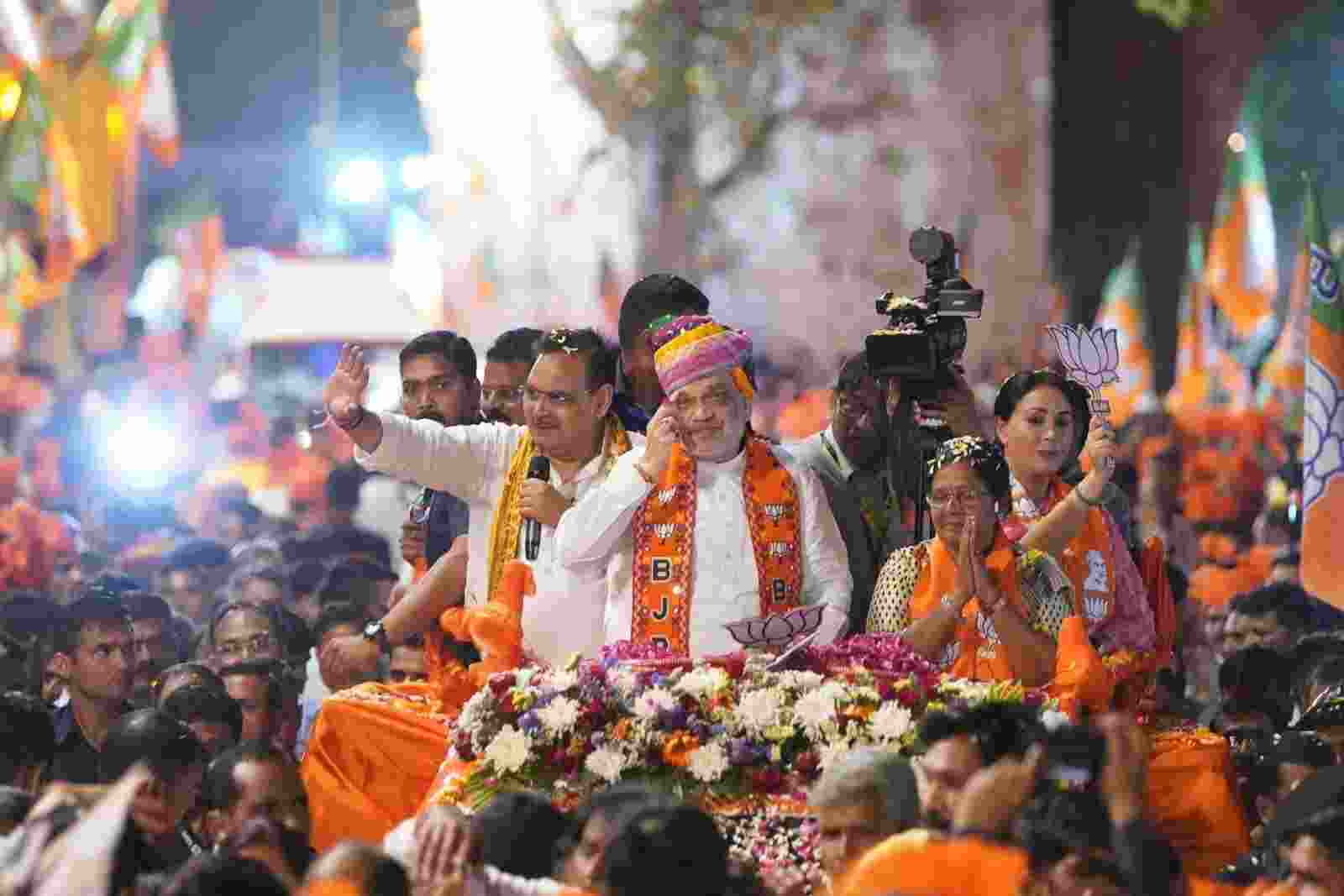 Saffron sweep: Amit Shah's Jaipur roadshow boosts BJP's Manju Sharma campaign