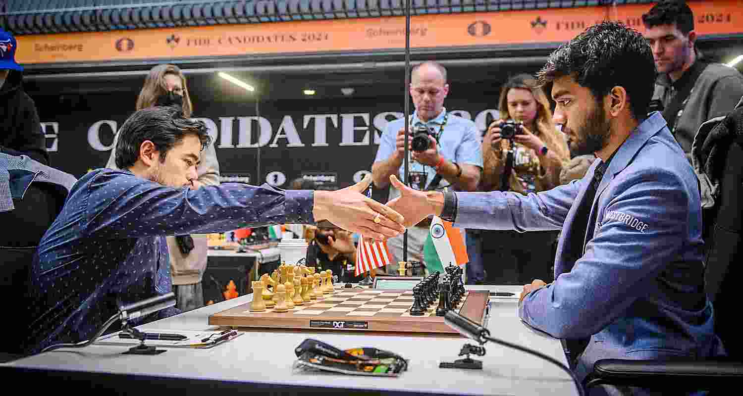 Grandmaster D. Gukesh of India during his Round 14 match against Grandmaster Hikaru Nakamura of USA at the FIDE Candidates 2024 chess tournament, in Toronto, Canada