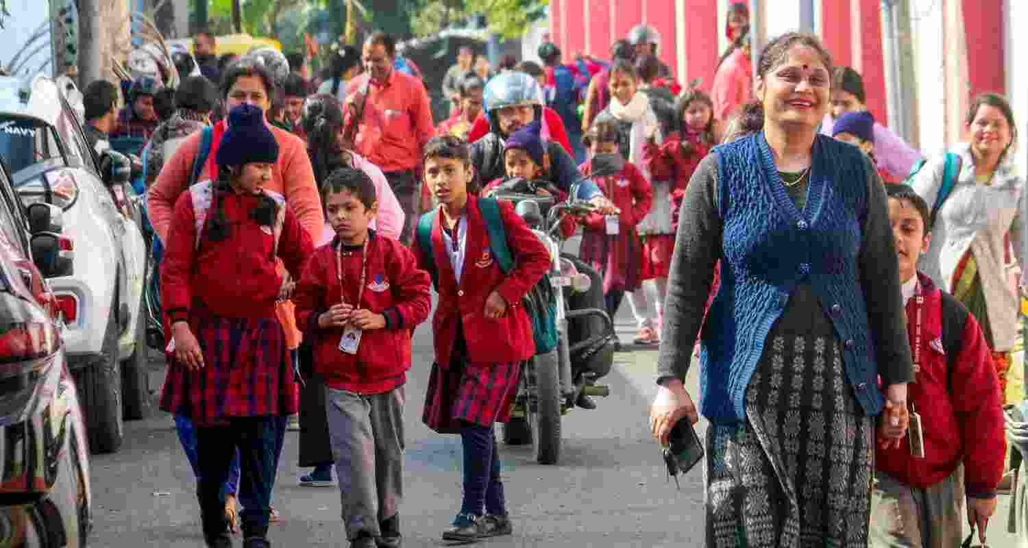 Students going to school in Haldwani after riots.
