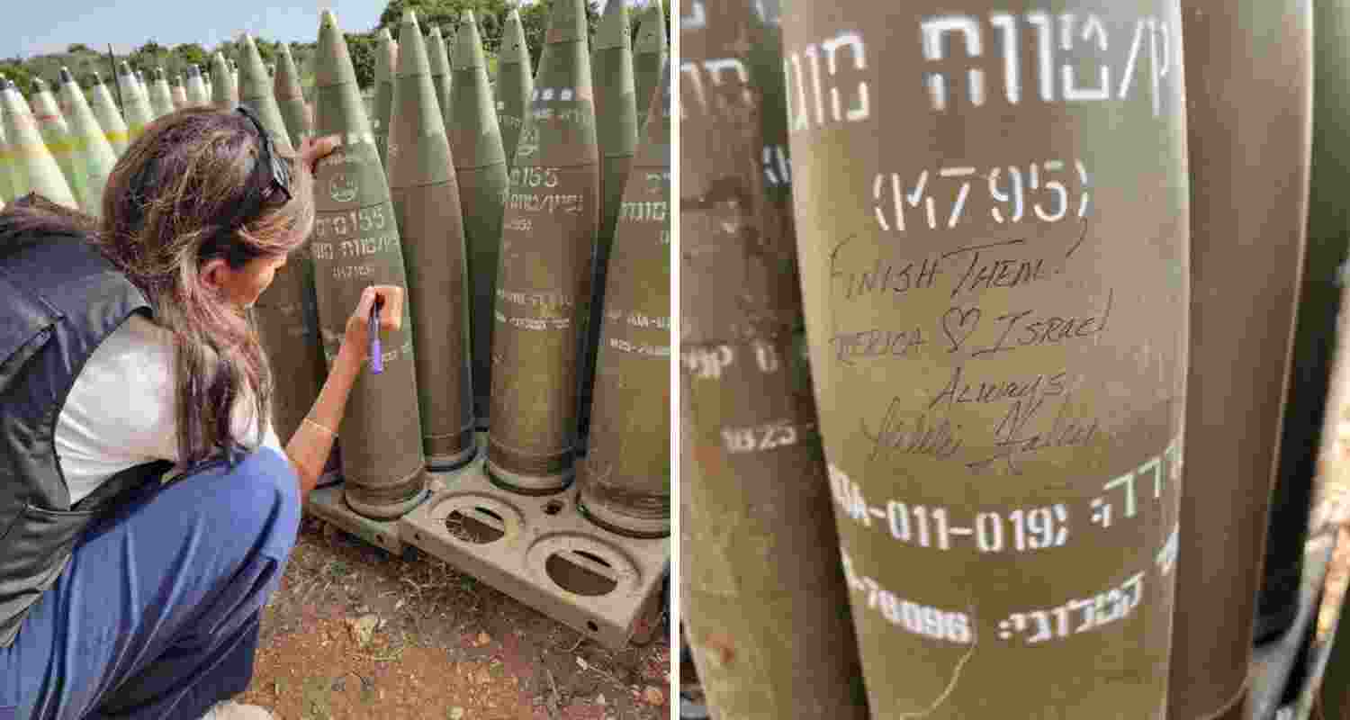 Nikki Haley signing Israeli shells. Image via X.