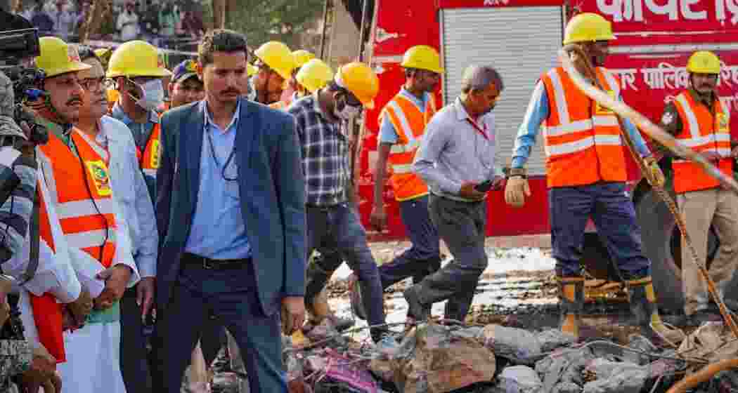 Madhya Pradesh Chief Minister Mohan Yadav visits the firecracker factory where a blast on Tuesday claimed 11 lives and injured more than 200 people, in Harda on Wednesday.
