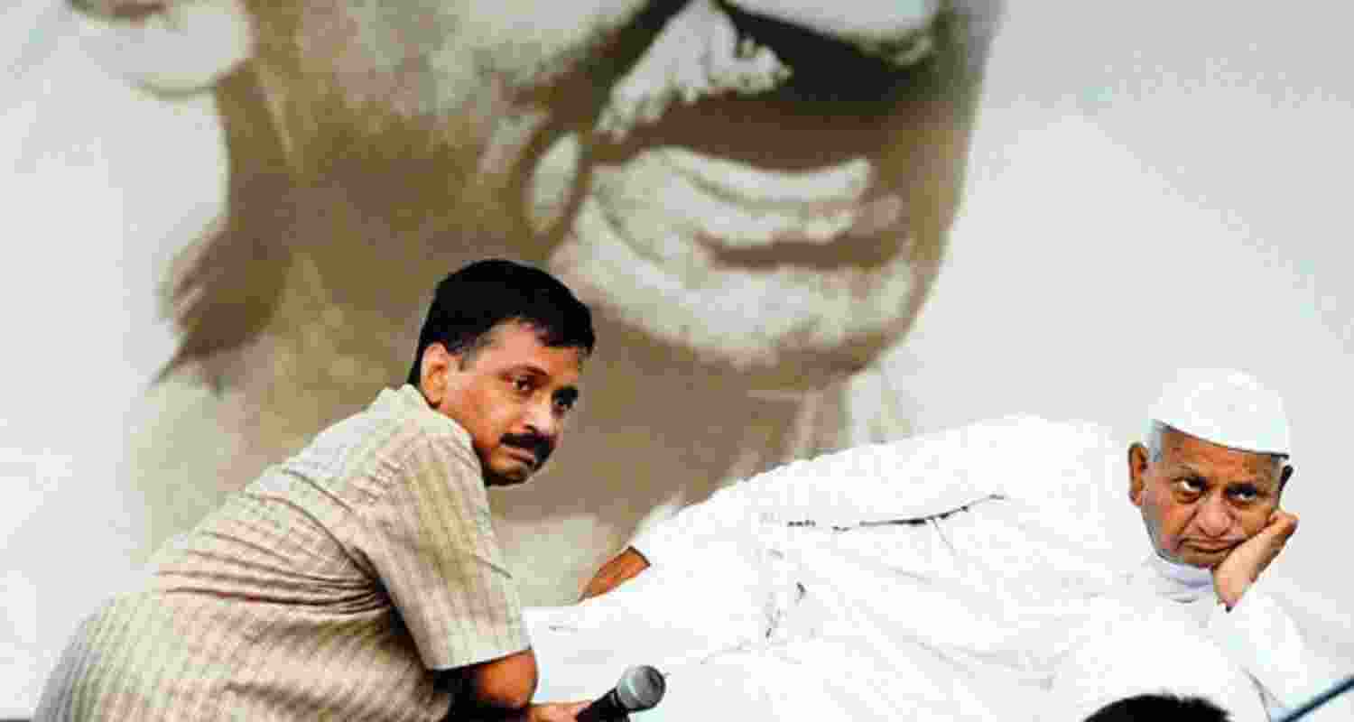 File photo of Delhi CM Arvind Kejriwal and Anna Hazare during their Lokpal movement in the early 2010s. 