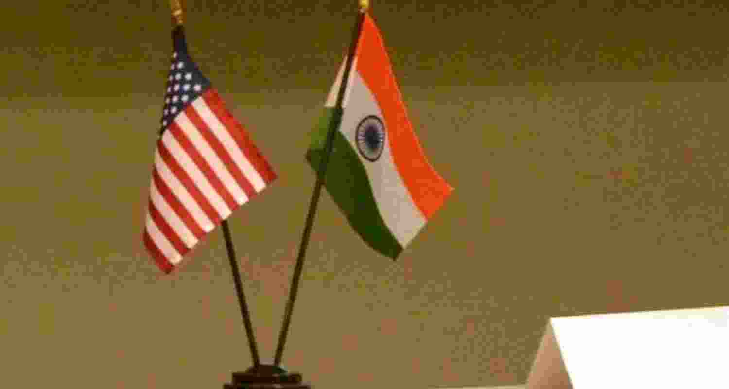 Flags of USA and India. 