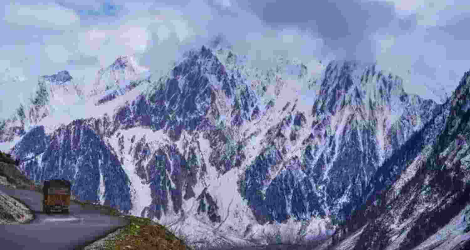 The Zojila Pass, a high mountain pass in the Himalayas in the Kargil district, is in the Indian Union territory of Ladakh after a fresh spell of snowfall. 