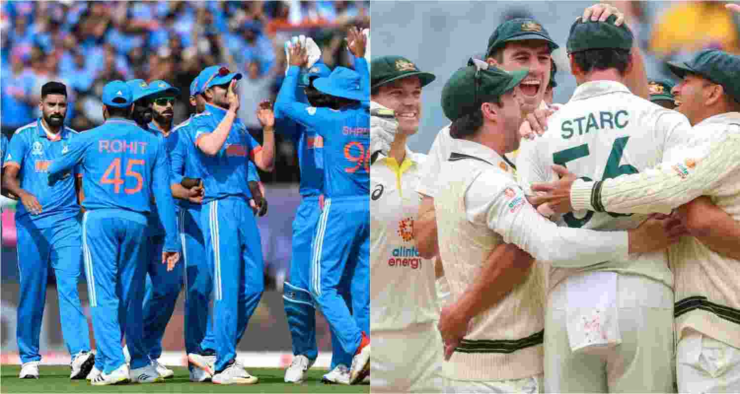 In picture: The Indian cricket team players (L), Australian Cricket team players (R).