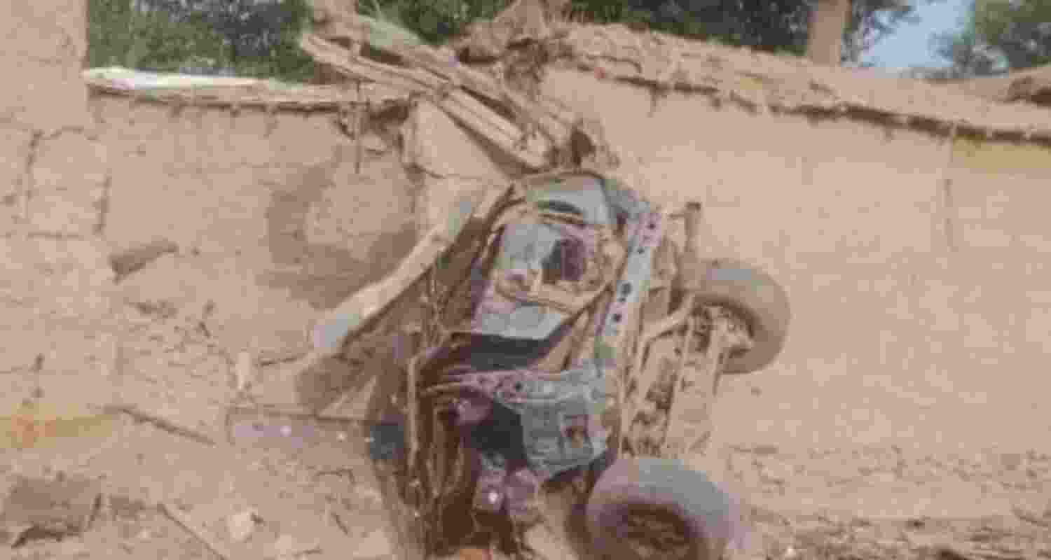 The exploded vehicle in Khyber Pakhtunkhwa.