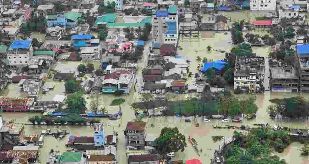 An aerial view of the flood situation in Imphal, Manipur, on Thursday. File photo.