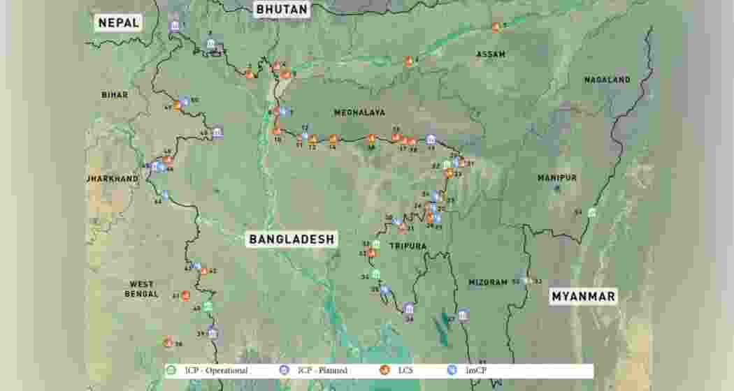 India's land border checkpoints with Bangladesh and Myanmar.