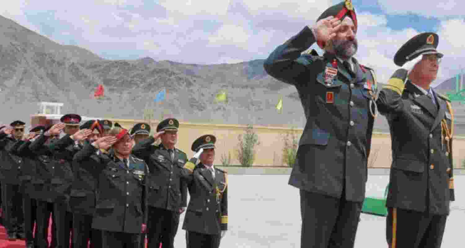 Brigadier JKS Virk and Senior Colonel Chen Zheng Shan of Peoples Liberation Army at the Ceremonial Border Personnel Meeting at Daulat Beg Oldie in Ladakh. 
