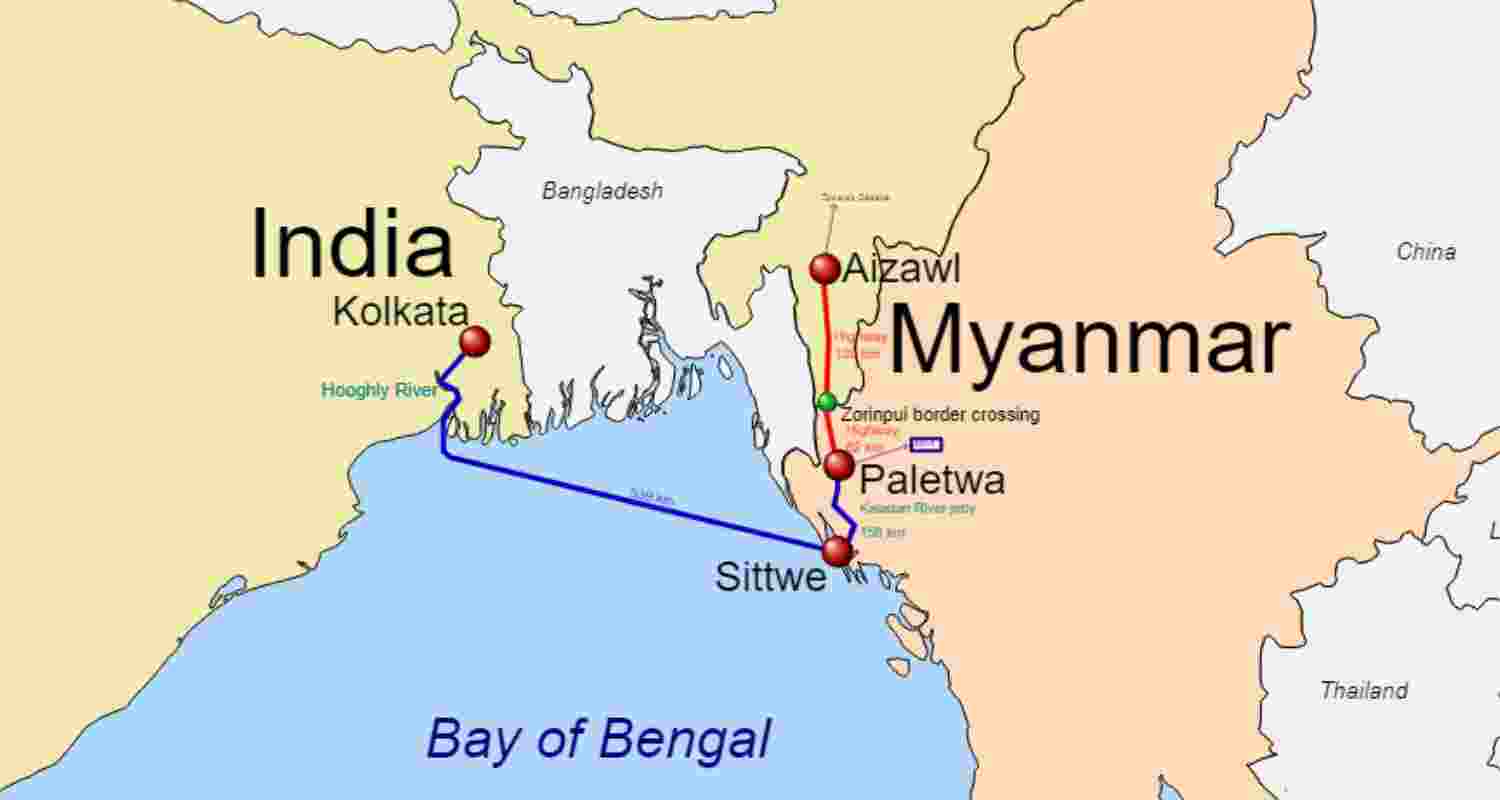 The map of India and Myanmar border. 