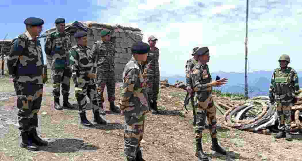 File image of BSF IG Ashok Yadav at the Kupwara forward area earlier this month to review preparation of the units deployed along the LoC.