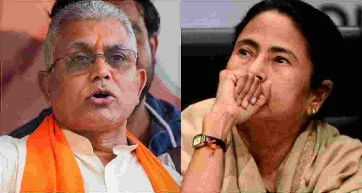 BJP's sitting MP from Medinipur constituency, Dilip Ghosh (left), West Bengal Chief Minister Mamata Banerjee (right).