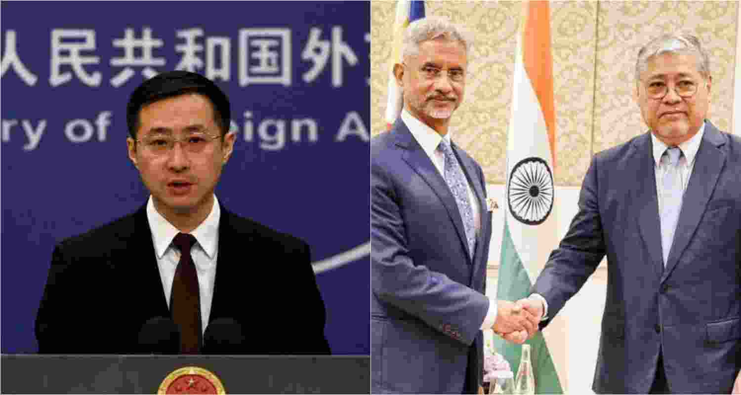 Chinese Foreign Ministry spokesperson Lin Jian (left),  External Affairs Minister S Jaishankar with Enrique A. Manalo, Secretary of Foreign Affairs, Phillipines.