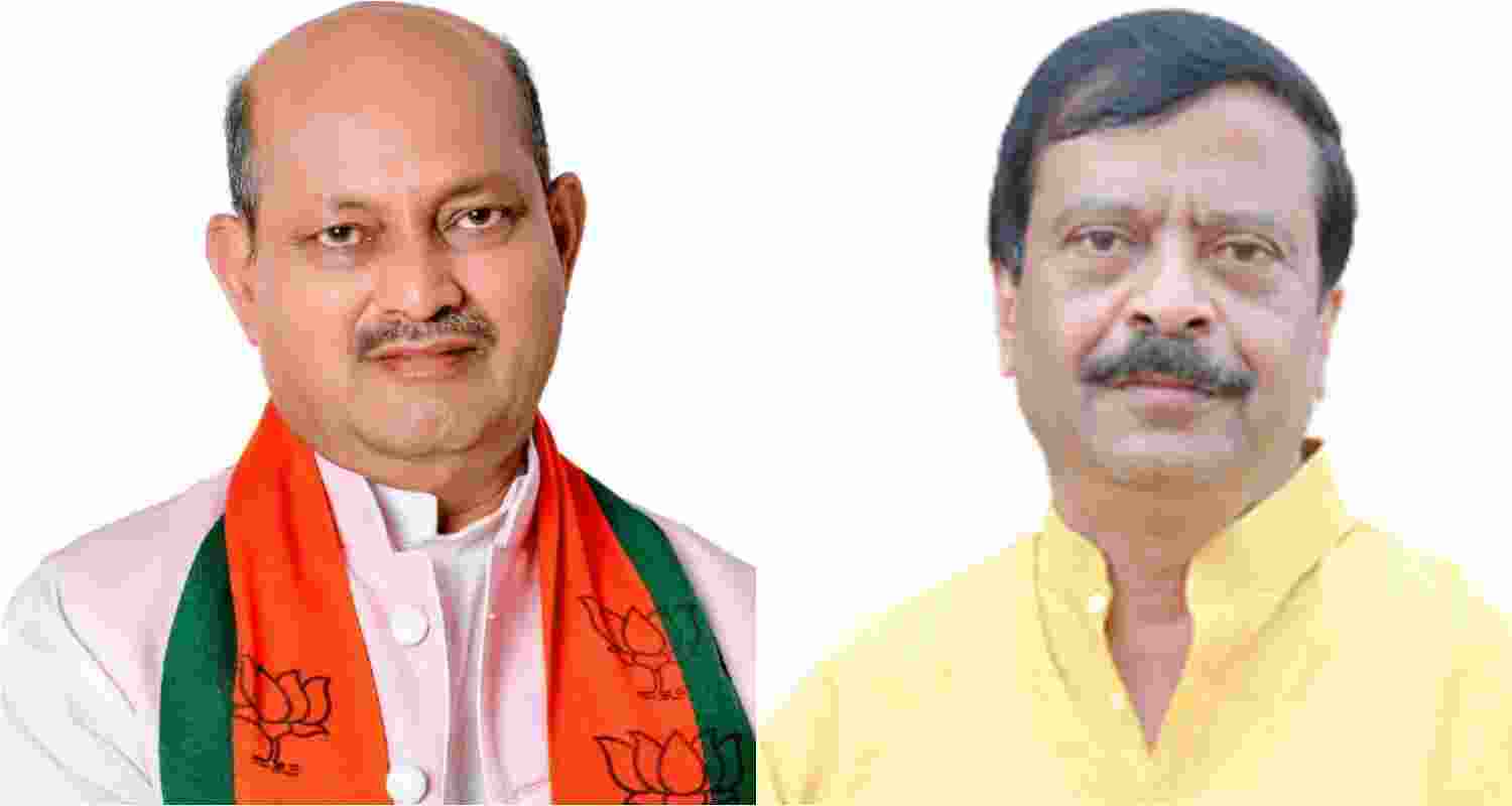 Odisha BJP state president Manmohan Samal (left), MP from Bargarh, Suresh Pujari. 