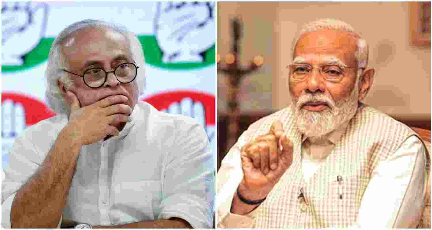 Congress General Secretary Jairam Ramesh (L), Prime Minister Narendra Modi (R). File photos.