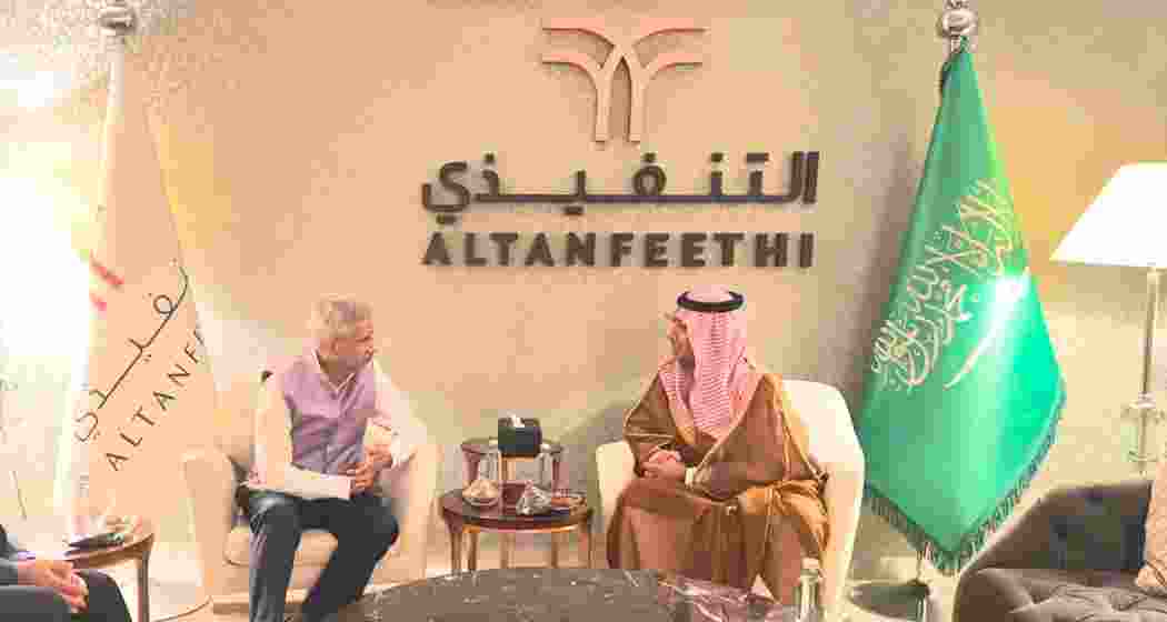 External Affairs Minister S. Jaishankar discusses with Saudi Arabian Deputy Minister for Protocol Affairs Abdulmajeed Al Smari in Riyadh, Saudi Arabia.