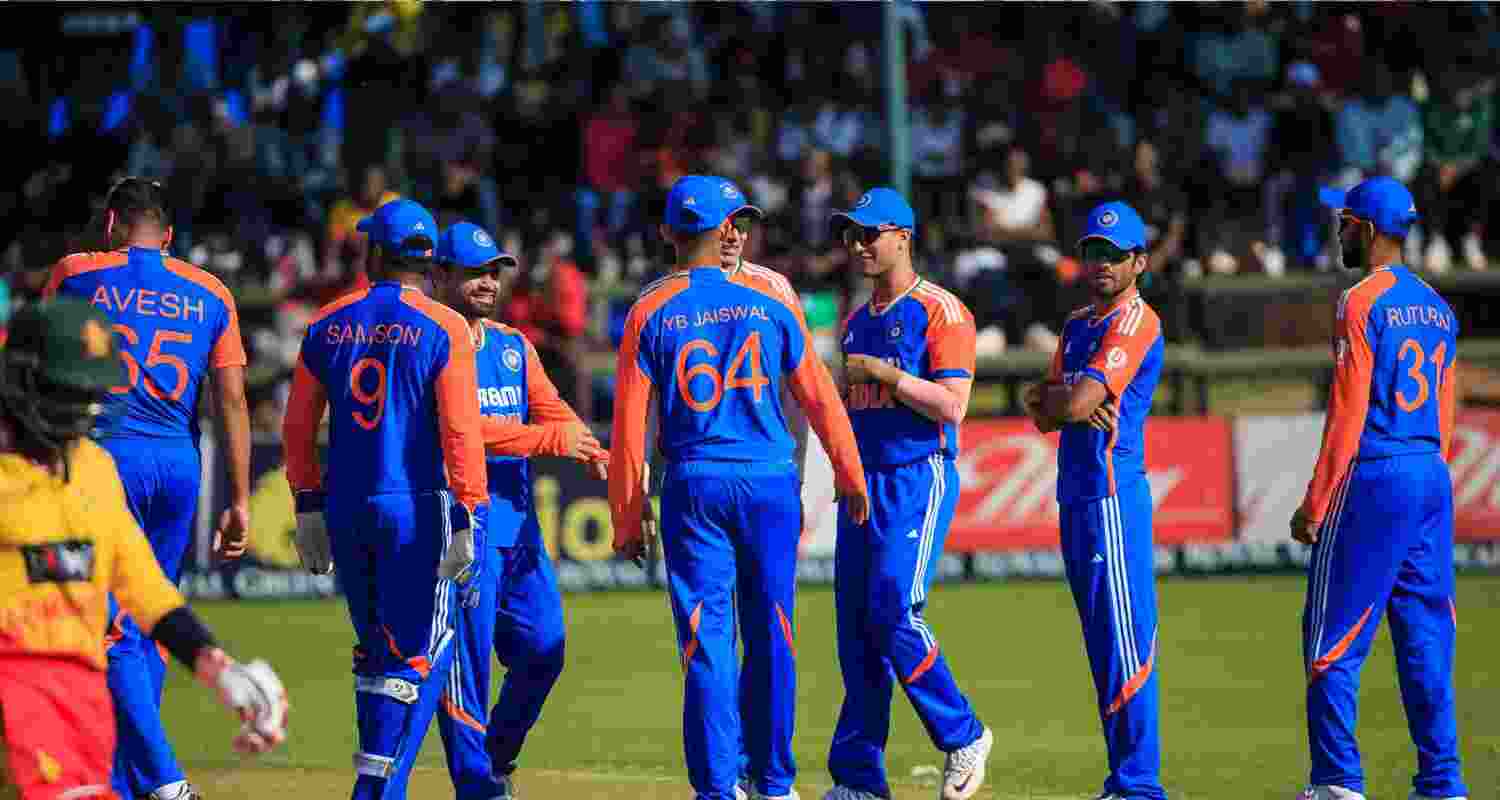 Team India celebrate victory against Zimbabwe. Image via BCCI.