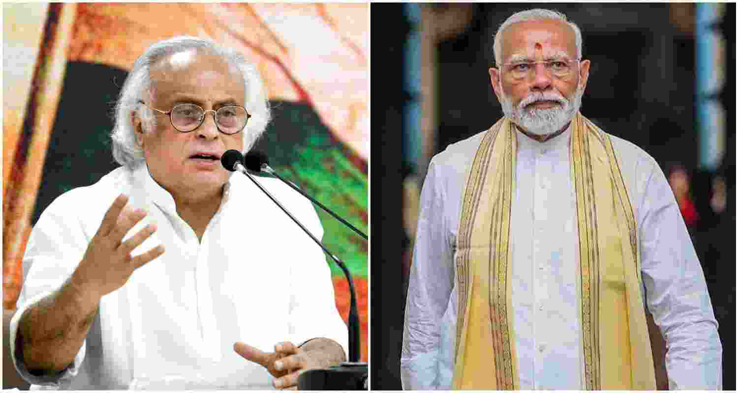 Congress General Secretary Jairam Ramesh (L), Prime Minister Narendra Modi (R).