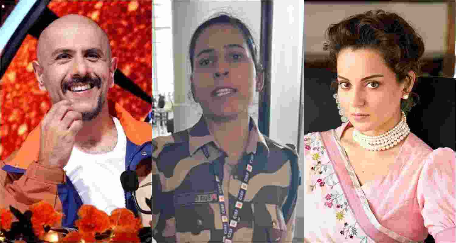 (From left to right) Music composer Vishal Dadlani, CISF constable Kulwinder Kaur, actor-turned-politician Kangana Ranaut.