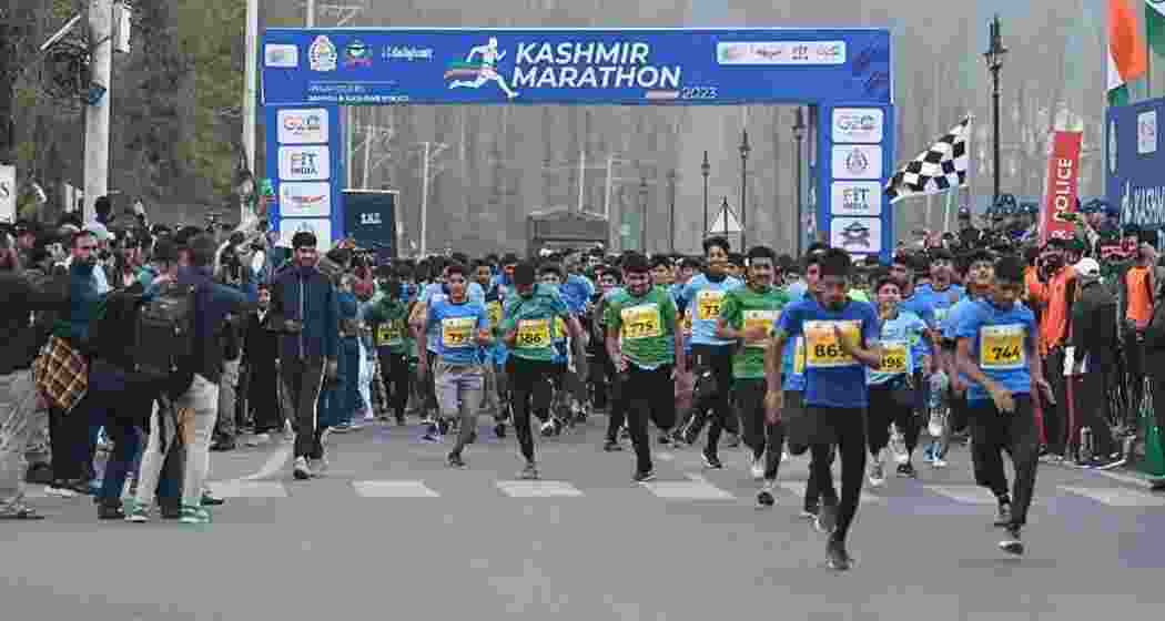 Runners in action during the 2023 Kashmir Marathon in Srinagar.