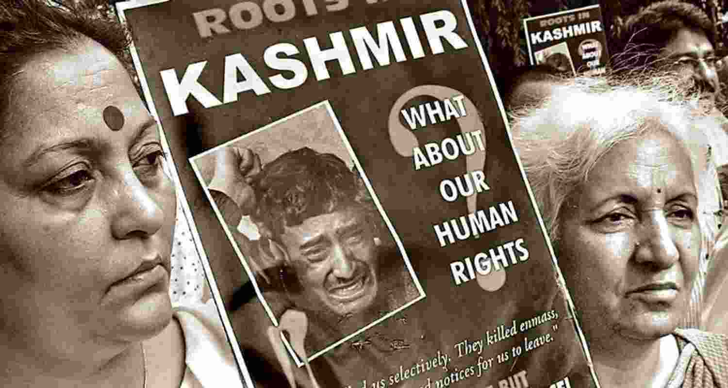 Kashmiri Hindu women at a protest. 