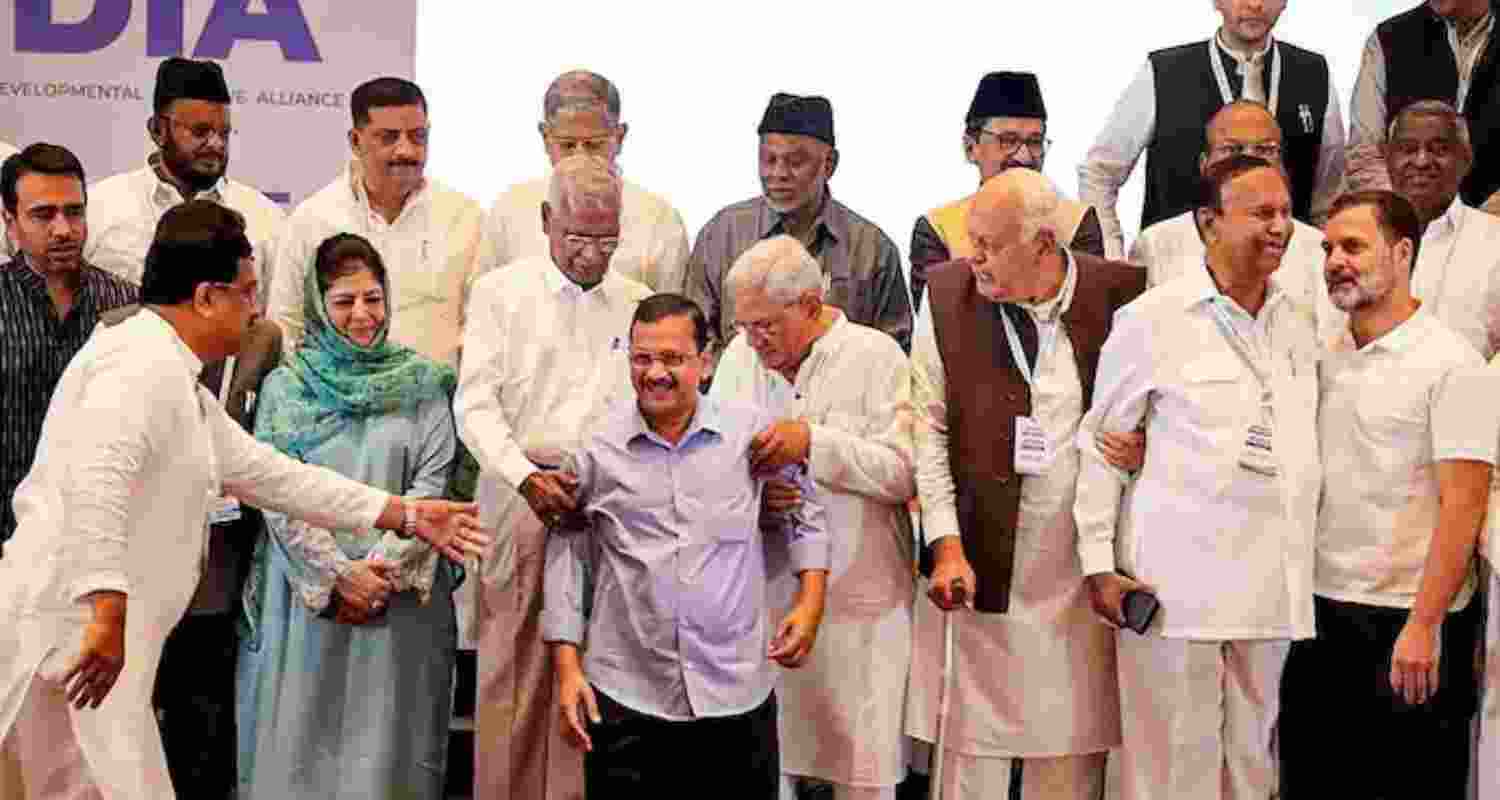 Delhi CM and AAP Convenor Arvind Kejriwal with other INDIA bloc leaders. 