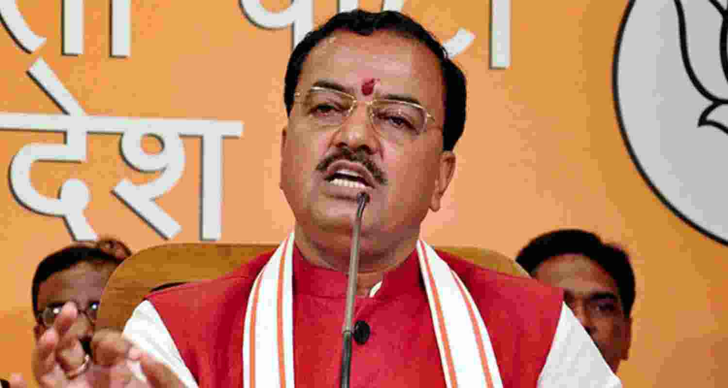 Deputy Chief Minister of Uttar Pradesh Keshav Prasad Maurya while addressing the public during a meet. 