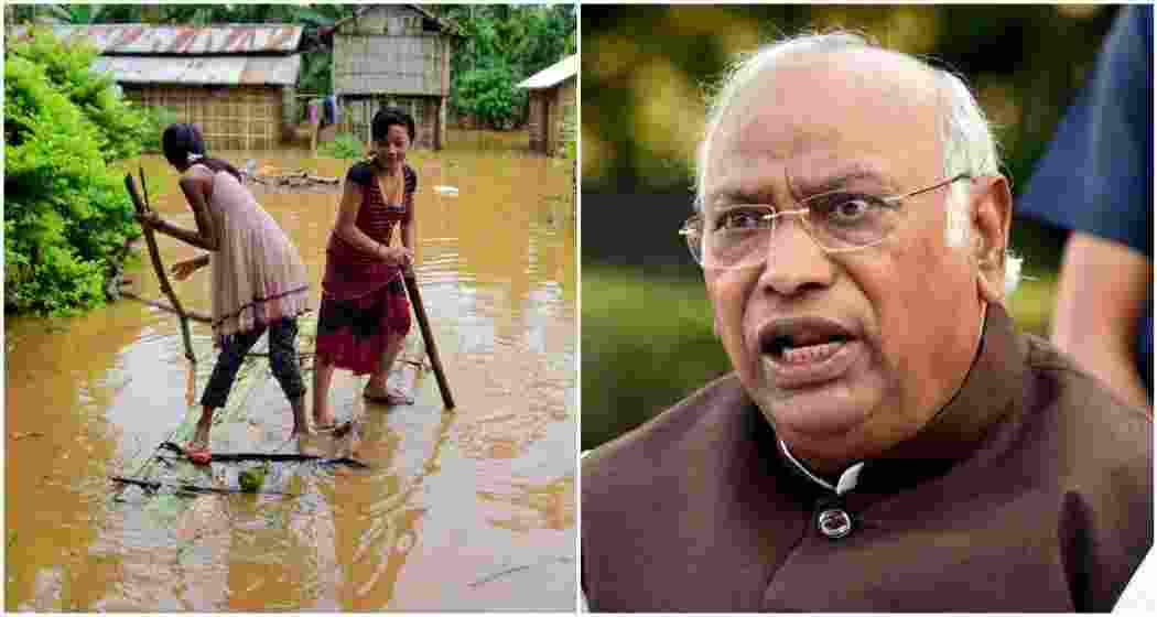 Floods, landslides, and storms in the state this year have claimed 36 lives so far. In picture (right): Congress President Mallikarjun Kharge 
