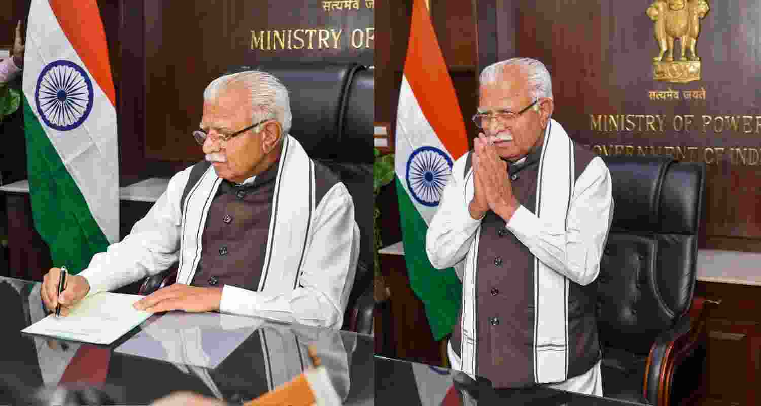 Union Minister Manohar Lal Khattar takes charge as Minister of Power, in New Delhi, Tuesday, June 11, 2024.