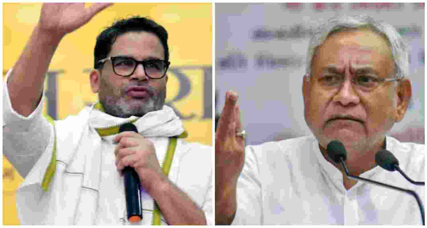 Political strategist-turned-activist Prashant Kishor (L), Bihar Chief Minister Nitish Kumar (R).